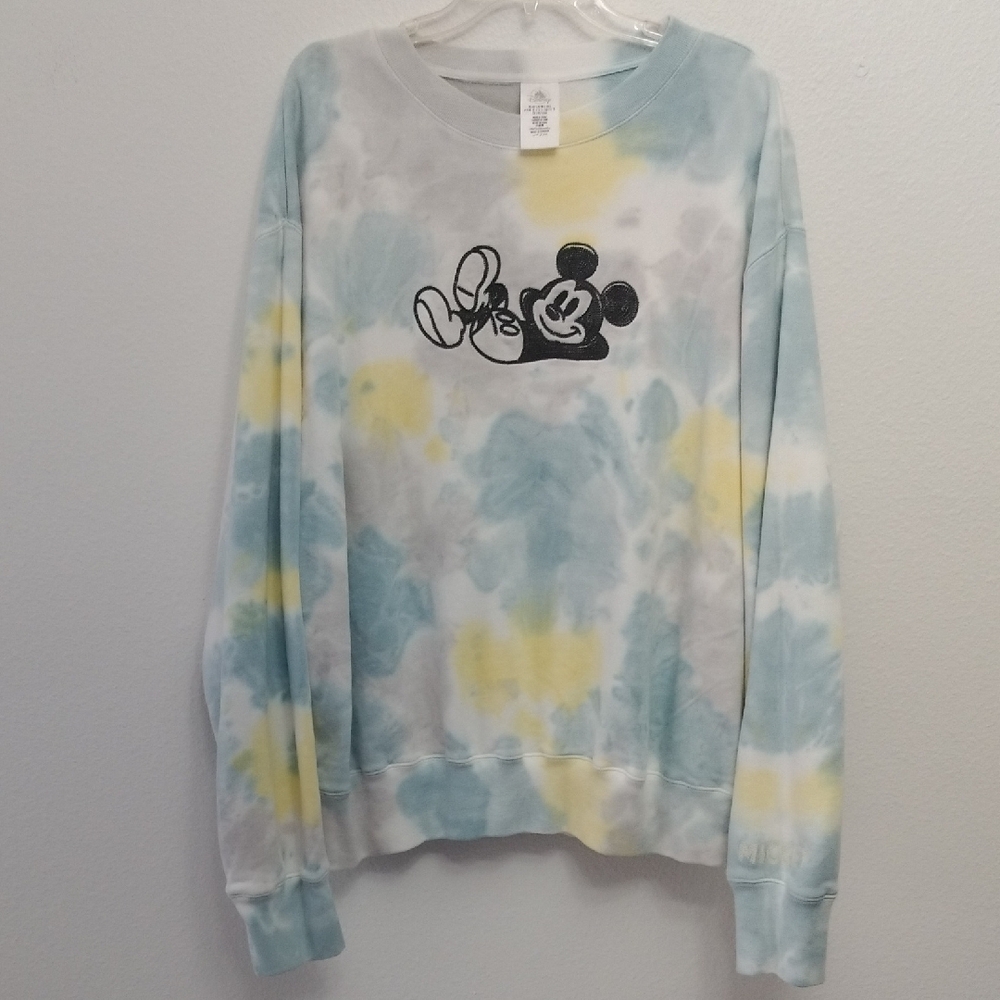 Disney Large Tye-Dye Crew Neck Fleece Seatshirt Embroidered Mickey Mouse